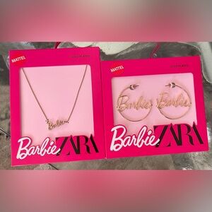 Set LIMITED EDITION ZARA GOLDEN BARBIE MATTEL GOLD-PLATED HOOP AND Necklace